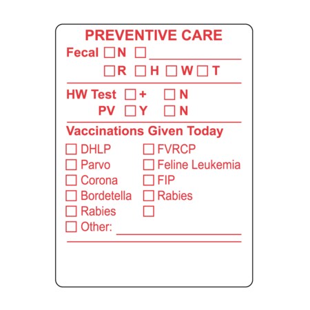 Nevs Veterinary Preventive Care Label 2" x 1-1/2" White w/Red VW-0092